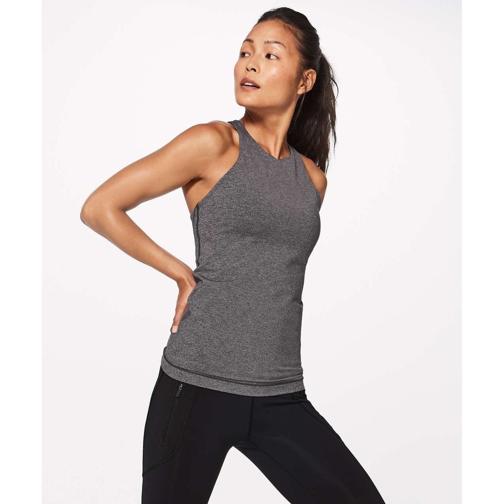 Lululemon Heathered Grey In Training Tank Top Built In Bra Racerback Size 8